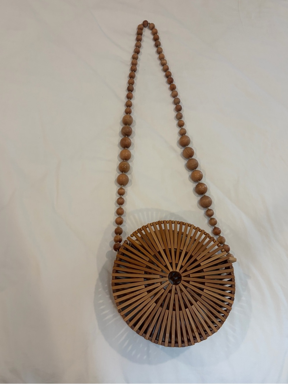 cult gaia Round Wooden Bead-Handle Crossbody Bag in Brown